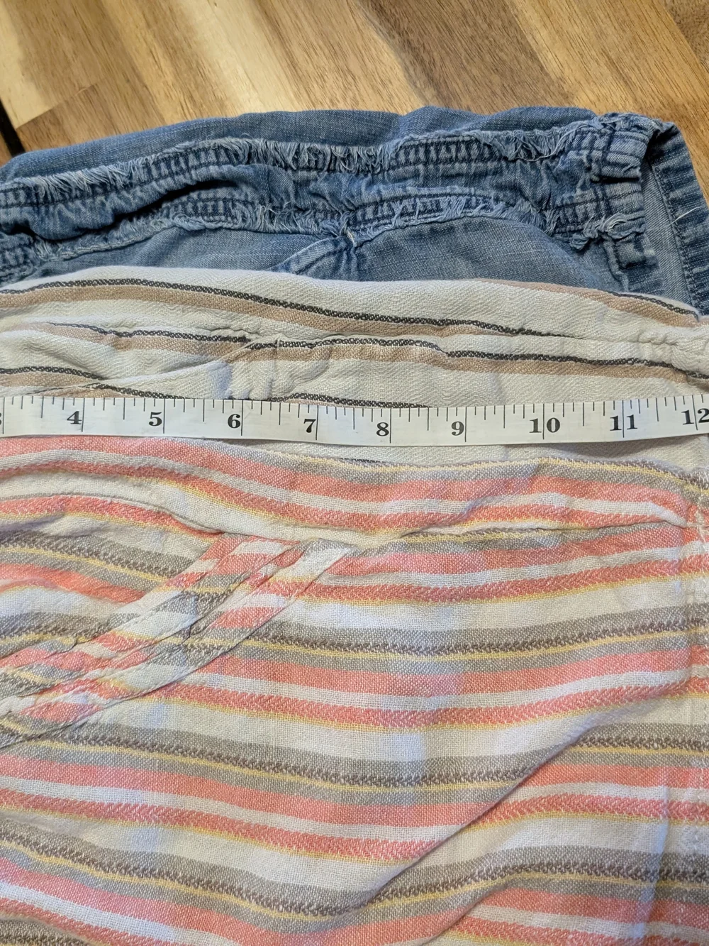 (E15) Casual Light Blue Denim and Striped Lounge Short Set